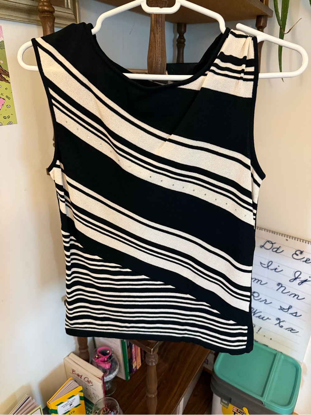 The Limited Black and White Diagonal Stripe Tank Top